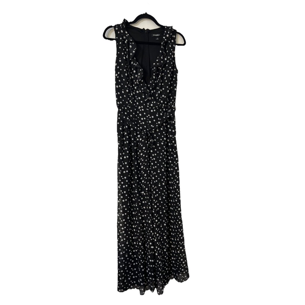 Roz & Ali Dressbarn Nwt Womens Polka Dot Jumpsuit Sz 4 Black Sretch — image 2 of 8